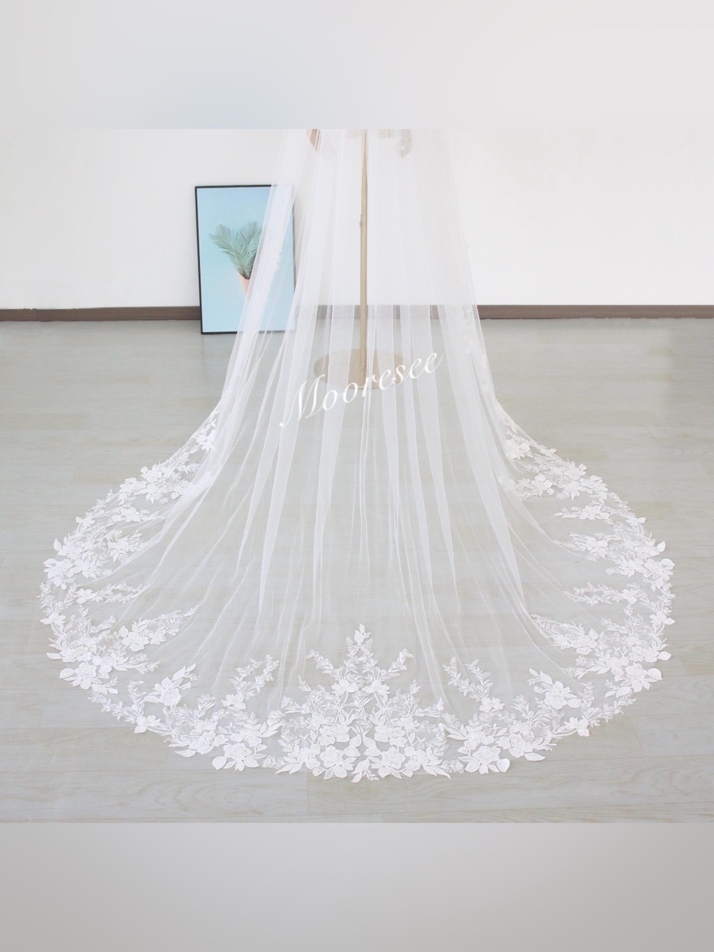 Wedding cathedral veil beaded with lace and shimmer